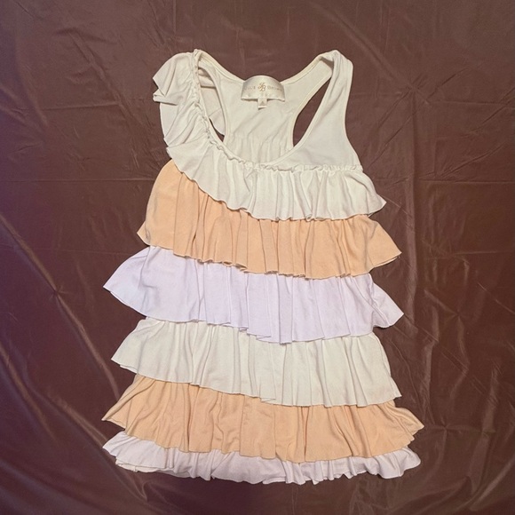JB by Julie Brown Cream, Peach, White Jersey Ruffle Tank Top Size Small MSRP$168 - Picture 2 of 8